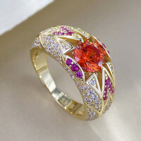 wholesale S925 Sterling Silver 65mm Round Fanta Orange Ring One Carat Luxury Style One-Piece Drop Shipping Live Stream Edition-R1045>8