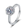 Sterling Silver Moissanite Ring, 1 Carat, Adjustable, Rhodium-Plated, Simplified Style, Live-Streaming Supply-0-4