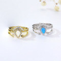 wholesale S925 silver Japanese layered style pear-shaped synthetic opal blue opal strawberry light luxury ring-0-2