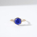 wholesale Sterling silver* Light luxury vintage style octagonal lapis lazuli women's ring, new jewelry, source factory wholesale-0-4