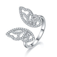 wholesale S925 Sterling Silver French Light Luxury Zircon Micro-Paved Butterfly Adjustable Ring Ins Women's Ring European and American Wholesale-Silver with zircon and platinum Mido No. 5
