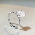 wholesale S925 Sterling Silver 4ct Moissanite Ring for Women, Minimalist and Versatile Light Luxury Large Ice Emerald Cut Ring-0-3