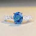 wholesale S925 Sterling Silver Crystal Ring, Small Niche Zircon Aqua Blue Color, 8A High Carbon Diamond Gemstone Live Streaming Hit-0-3