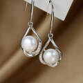 wholesale S925 Sterling Silver Water Drop Freshwater Pearl Earrings for Women, Minimalist Vintage Elegant Hook Earrings for Face Slimming-0-2