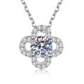 S925 Sterling Silver Moissanite Pendant Necklace, Four-Leaf Clover Design-0-3