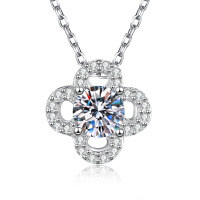 S925 Sterling Silver Moissanite Pendant Necklace, Four-Leaf Clover Design-5mm high-carbon stone  925 silver