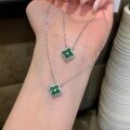 wholesale S925 Sterling Silver Natural Weitian Jade Four-Leaf Clover Necklace Small Cabochon Bright Green Light Luxury New Chinese Classic Collarbone Chain-0-0