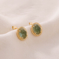 wholesale S925 Silver Plated 14K Gold Fashion Minimalist Design Amethyst and Green Crystal Earrings-Green Amethyst Earrings 925 Silver