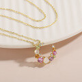 wholesale S925 silver spring and summer colorful gemstone moon pendant necklace, small and unique design for Instagram and Xiaohongshu style, with natural gemstones-0-2