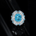 wholesale 925 Sterling Silver Sea Blue 10*12mm Luxury High-End Niche Design 4ct Oval Ring Size 5-9-0-0