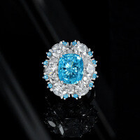 wholesale 925 Sterling Silver Sea Blue 10*12mm Luxury High-End Niche Design 4ct Oval Ring Size 5-9-Sea blue 10*12【R-2568】 5