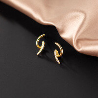 wholesale S925 Sterling Silver Nalan Darts-inspired Earrings with Minimalist Line Diamond Arrangement and Double Arc Hook Design G9434-S925 silver pair silver 925 silver