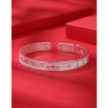 wholesale 9999 Pure Silver Ethnic Style Mother's Bracelet, Retro Wide Version Six-Character Mantra Heart Sutra Solid Open-Ended Sterling Silver Bangle-0-2