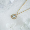 wholesale S925 Hollow-Out Floral Natural Larimar + White Zircon Light Luxury Niche Design New Set-0-2