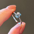 wholesale S925 Sterling Silver Meteorite Sea Blue Zircon Ring, Exquisite, Unique, Lucky, Elegant, Gentle, Versatile, and Light Luxury-0-0