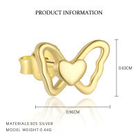 wholesale S925 Sterling Silver Sweet Heart Earrings For Women, Simple And Luxurious Zircon Studded, Fashionable And Versatile-E5263-Gold/Single 925 Silver