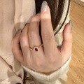 wholesale S925 Sterling Silver 4*6 Red Garnet Ring for Women, Ins Style, Minimalist, Versatile, Cross-Border-0-3