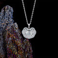 Sterling Silver Women's Necklace with Mosaic Lock Pendant-0-1
