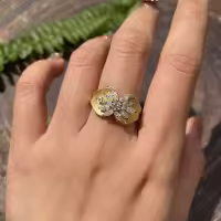 wholesale 18k Gold Plated S925 Silver Italian Retro Filigree Floral Cluster Full Moissanite Ring for Women-Gold color 1.46ct No. 6