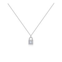 wholesale Stainless steel minimalist ins diamond-encrusted lightweight luxury trendy small lock pendant necklace-xb311-white gold