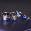 wholesale 925 Silver Designer Couple's Open Ring with Wave Element, Natural Style Design, Inlaid Gemstone and Enamel-0-0