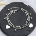 wholesale S925 Sterling Silver Trendy Double Layer Beaded Heart Bracelet Ins Korean Style Design Sense Best Friend Gift Jewelry-0-0
