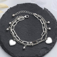 wholesale S925 Sterling Silver Trendy Double Layer Beaded Heart Bracelet Ins Korean Style Design Sense Best Friend Gift Jewelry-129FS/approx. 9.9g 925 silver