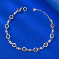wholesale S925 Silver New Style Simulated Sapphire 3*4mm Oval Row Diamond Bracelet for Women, Adjustable, Chinese Style-0-2