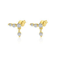 wholesale S925 Sterling Silver Geometric Teardrop Marquise Zircon European Cross-border French Earrings For Women-E4813-Gold/Pair 925 Silver