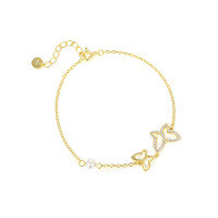 wholesale S925 Sterling Silver French-style Openwork Double Heart Bracelet With Zircon And Butterfly Accent-L796-Gold/16+3cm 925 Silver