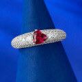 wholesale Metal: 925 Sterling Silver, European and American New Style 5*5mm Heart-shaped Pigeon Blood Red Ring with Luxurious Full Diamond Setting for Women, Daily Luxury Design-0-2
