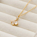 wholesale Metal: S925 Silver Plated with 14K Gold Japanese Minimalist Retro Style Fan-shaped Petal White Topaz Necklace-0-1