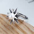 wholesale S925 Sterling Silver Korean Dongdaemun Retro Sunflower Pearl Elegant and Versatile Open Adjustable Ring for Women-0-1