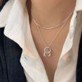 wholesale S925 Sterling Silver OU-shaped Double Layer Necklace for Women, Small and Fashionable, Minimalist Luxury, Cold-toned Style, Collarbone Chain, High-end Feel, Japanese and Korean-0-1