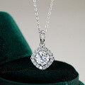 Sterling Silver 2-Carat Moissanite T-Style Square Pendant Necklace Wholesale-0-4