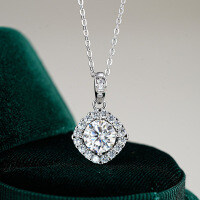 Sterling Silver 2-Carat Moissanite T-Style Square Pendant Necklace Wholesale-Set with 2 carat moissanite
