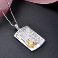 wholesale S925 Silver Small Fresh Zen Style Retro Pendant, Japanese and Korean Version Collarbone Chain with Engraved Rectangular Necklace for Women-0-2