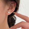 wholesale S925 Sterling Silver Bow Stud Earrings, Women's Korean Summer New Small Minimalist Elegant Earrings-0-3