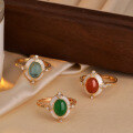 wholesale Vintage gold-plated oval ruby and sapphire ring for women, high-end luxury versatile openable emerald ring-0-2
