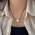 wholesale S925 Sterling Silver Minimalist Sweet and Edgy Black Leather Rope Heart Pendant Necklace for Women, Summer Small Design High-End Luxury Collarbone Chain-0-0