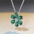 wholesale 925 Sterling Silver Flower Necklace for Women with Emerald Pendant, Ins Style Minimalist Collarbone Chain, Forget-Me-Not Series Wholesale-0-1