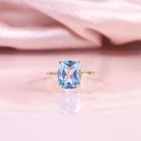 wholesale S925 sterling silver exaggerated 4-carat ring set with natural amethyst and topaz square cross-border large gemstone ring-4-carat natural sky blue topaz ring  US size 7 (domestic size 15)