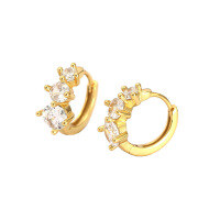 wholesale S925 sterling silver geometric minimalist versatile small trendy high-end zirconia circle hoop earrings-Gold>925 silver