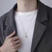 wholesale 925 Silver Korean Ins Minimalist Style 3D Cross Star Lightning Necklace Men High-End Hip Hop Collarbone Chain-XB031-Thai Silver