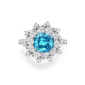 wholesale S925 Silver Poetry Jewelry New 8*8 Plump Square 25 Carat Women's Ring Style Sea Blue Ring, Sizes 5-9 Available-0-5