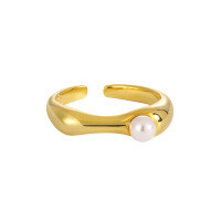 wholesale S925 Sterling Silver 868 Niche Individualistic French Ins Light Luxury High-end Geometric Polished Single Pearl Inlaid Ring for Women-18K Gold [No. 15/Adjustable] Opening adjustable