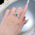 wholesale S925 Silver ZHUO ZHI FAN Jewelry Live Stream Collection Ins Style Daily Wear Versatile 6*8mm Tourmaline Green Oval-Cut Ring-0-3