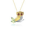 wholesale 925 Silver Designer Owl Brooch Pendant Two-Way Design High-End Natural Gemstone Necklace Pendant-0-6