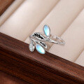 wholesale 925 Sterling Silver European and American Cross-Border New Style Tree Leaf Ring Vintage Niche Moonstone Adjustable Index Finger Ring for Women-0-3