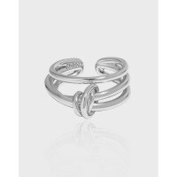 wholesale S925 Sterling Silver Korean Version Ins Minimalist Niche Design Multi-Layer Lines Twisted Knot Ring for Women-18K gold [No. 15/adjustable]